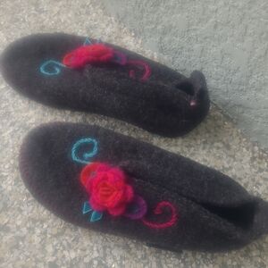 Giesswein Black Slippers with Pink and Blue Accents